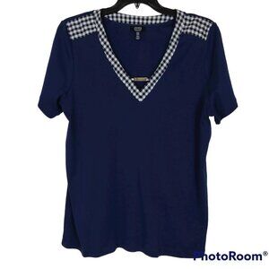 Jones NY | Blue Cotton Knit V-Neck Stretchy Pullover Top | Size 2X